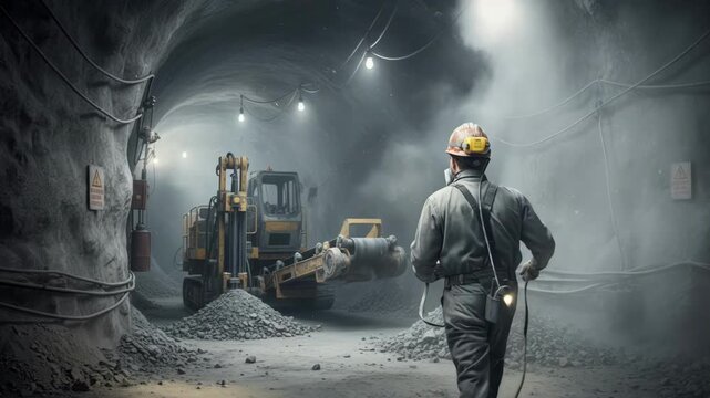Worker inspects portable silica dust sensor in mining operation utilizing manual technology to safeguard respiratory health amid airborne dust exposure risks.