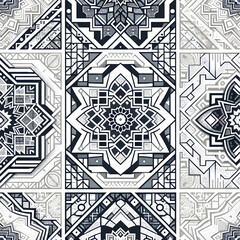 Seamless black geometric pattern with abstract shapes and vintage decorative style for wallpaper and fabric