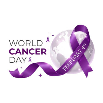 World Cancer Day Concept with Purple Ribbon and Earth Globe on Transparent Background
