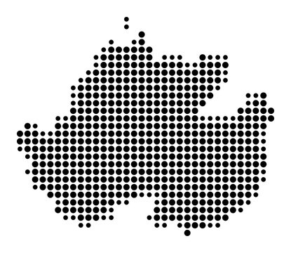 Symbol Map of the Landkreis Uckermark (Brandenburg, Germany) showing the county with a pattern of just a few black dots