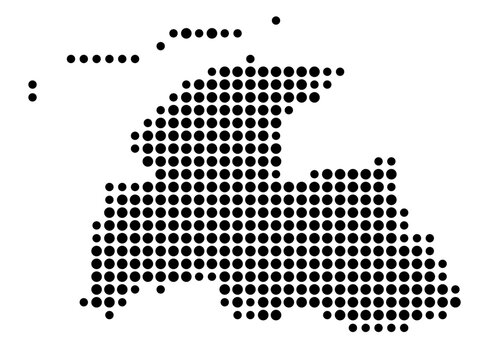 Symbol Map of the Landkreis Aurich (Niedersachsen, Germany) showing the county with a pattern of just a few black dots