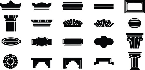 A collection of black silhouette icons representing architectural decorative elements and moldings © MohammadSakhawat