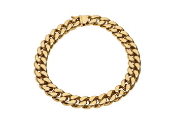 Obraz premium Gold bracelet on a white surface, made of shiny metal, isolated on transparent background