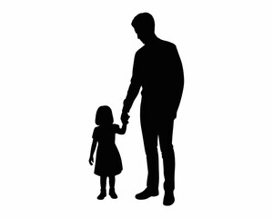 An adult holding hands with a young child walking together outdoors isolated on white background, Vector, illustration