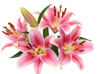 Fototapeta premium Delicate pink lilies in full bloom isolated on transparent background