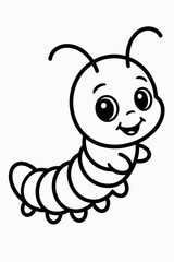 A cheerful cartoon caterpillar with antennae crawling on a plain background isolated on white background, Vector, illustration