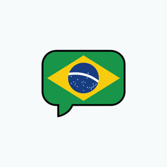 Speech bubble containing the flag of brazil with its iconic green, yellow, and blue colors isolated on white background, Vector, illustration