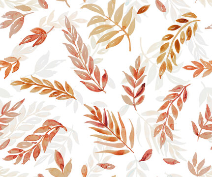 Watercolor painting seamless pattern print , allover design, Autumn seasonal set with light pastel patterns gentle gradients, minimal textures, Natural fall foliage with textile design, backgrounds