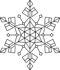 Geometric Snowflake Mandala Line Art for Coloring Book and Winter Holiday Decorative Design Isolated on White Background
