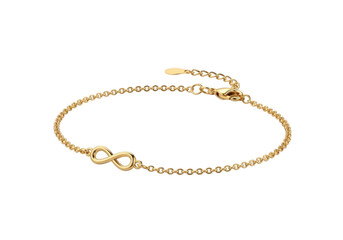 Gold infinity symbol bracelet on a delicate chain isolated on transparent background