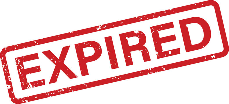 Red grunge textured expired stamp label printed with a bold message on a clean white background