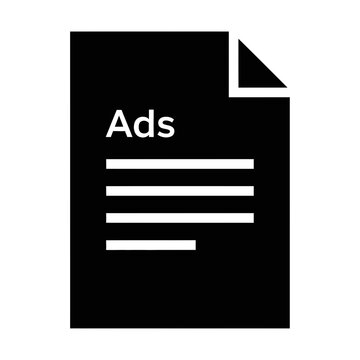 Ads Document File Icon Minimal Black Paper Marketing Concept