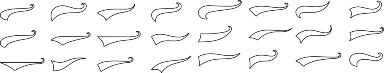 Obraz premium Swoosh and swash tails line collection. Swooshes text tail for baseball design. Sports swash underline shapes set in retro style. Swish typography font element for athletics, baseball, football