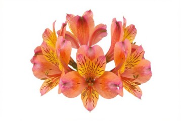 Fototapeta premium A vibrant bouquet of orange and yellow alstroemeria flowers with intricate petals. isolated on white background