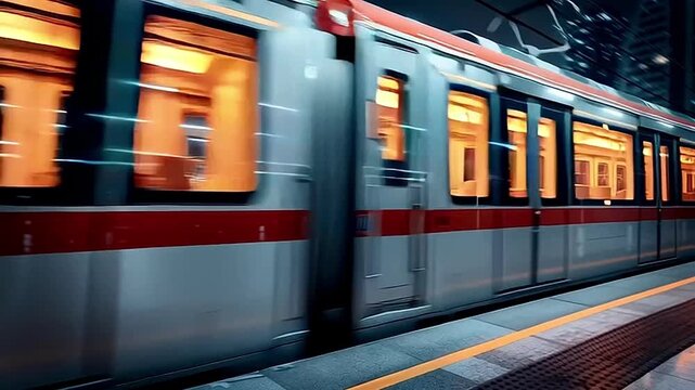 High speed futuristic metro train moving at station