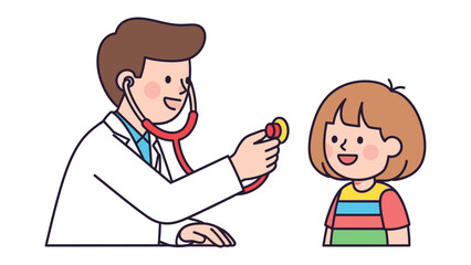 Kindred Examination: A gentle doctor, armed with a stethoscope, examines a cheerful child. It's a reassuring moment of healthcare, trust, and well-being.