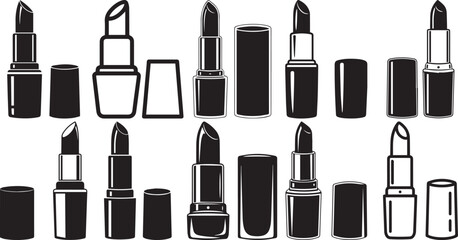 Lipstick assortment with caps in black and white isolated vector