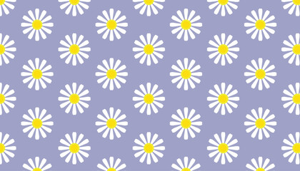 Seamless White Daisy  Wildflower Pattern, Retro Floral Vector Background.
