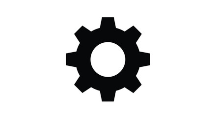 Simple black gear icon on a white background representing settings