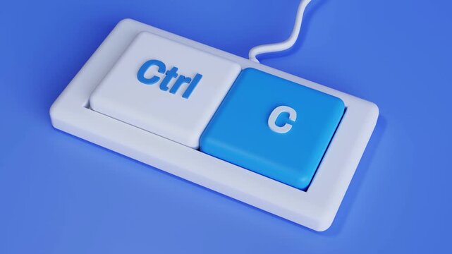 4K 3D Video Animation of Ctrl and C Keyboard Keys, Copy Shortcut Concept for Digital Productivity on Blue Background