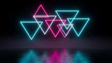 Fototapeta premium Vibrant geometric shapes in neon colors on a dark background