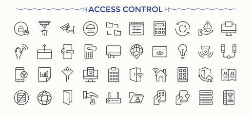 Access Control icon set. Authentication related icon set. Related to control, id, authentication, identity, key, biometric and more. Editable vector.