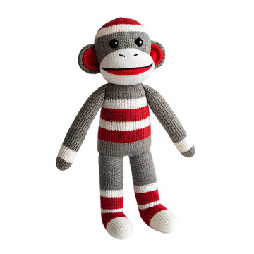Adorable Sock Monkey in Red and White Stripes