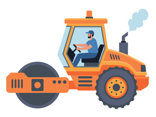 Fototapeta premium Roller Heavy Equipment Machinery. Road Roller Driver