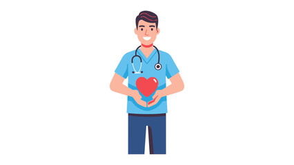 Fototapeta premium Compassionate Care: A healthcare professional, embodying empathy and dedication, tenderly cradles a symbolic heart, symbolizing the essence of care and compassion.