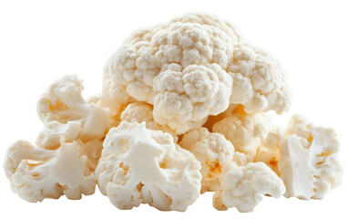 Cauliflower head with separated florets, highlighting its natural structure and texture. Isolated on white background.