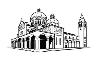Obraz premium Classic Italian Basilica Architecture Vector Line Art
