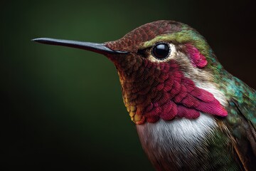 Fototapeta premium Hummingbird displays vibrant feathers and intricate details while perched quietly in a lush garden during early morning light