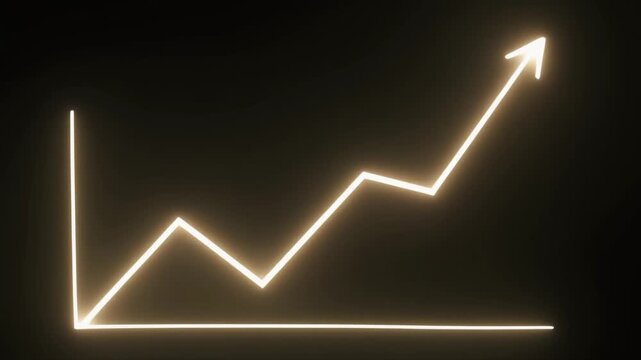 Glowing yellow line graph showing upward trend with arrow on dark background chart business