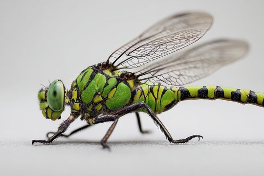 Male Green Snaketail Dragonfly Ohpiogomphus Cecil resting on a flat surface under natural light in a calm environment