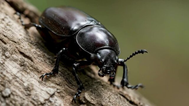 A Close-up View of a Rhinoceros Beetle with a Textured Surface and Intricate Details.