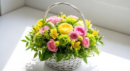 Naklejka premium Easter sunday floral arrangement vibrant spring flowers in a woven basket