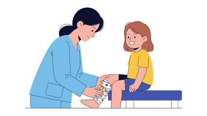 Obraz premium A Doctor and Child: A compassionate doctor providing care, comforting and bandaging a cheerful young patient, symbolizing healthcare