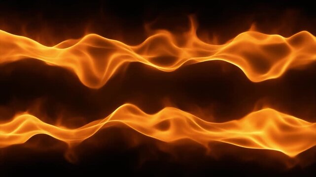 Two Rows of Glowing Orange Flames Waving Against a Dark Background fire burning