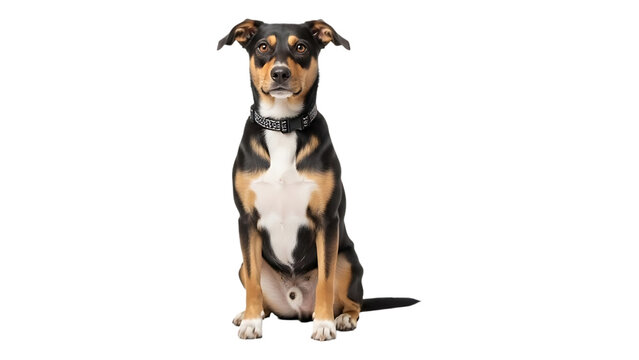 ​Loyal Black and Tan Mixed Breed Dog Isolated on transparent background