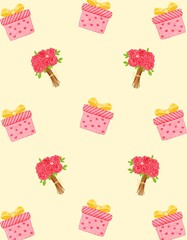 Pink gift boxes and Rose bouquets pattern
