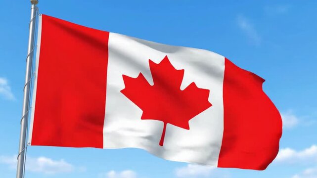 A vibrant Canadian flag waves proudly against a clear blue sky, capturing the essence of national pride and unity.