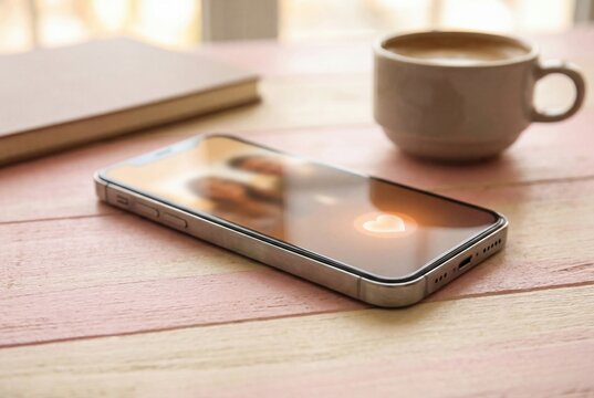 Long Distance Relationship Valentine Concept with Video Call on Smartphone