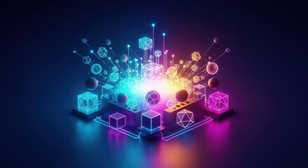 Obraz premium Abstract illustration showing foundational data points forming the basis of a complex creation or resulting structure, genesis, raw, blueprint