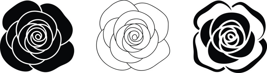 Black and white rose silhouettes with spiral centers