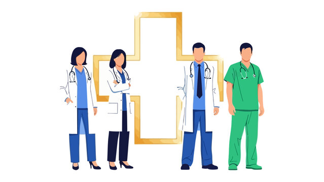 Healthcare Heroes: A dedicated team of medical professionals, united by a shared purpose, stands ready to provide care and healing. Captured with modern and clean lines, this image speaks of hope.