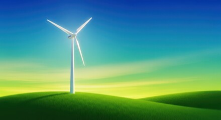 Obraz premium Towering white wind turbines spinning on a rolling green landscape generating sustainable electrical power from clean renewable energy sources, summer, nature, resource