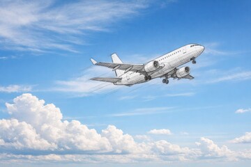 Hand-Drawn Airplane Flying in a Real Sky
