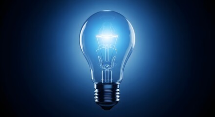 A bright glowing blue light bulb on a dark background with a metallic base and clear glass