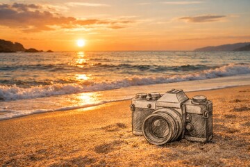 Nostalgia as a Pencil Sketch Camera by the Sea