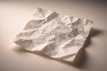 Crumpled Paper Note with the Word Love
